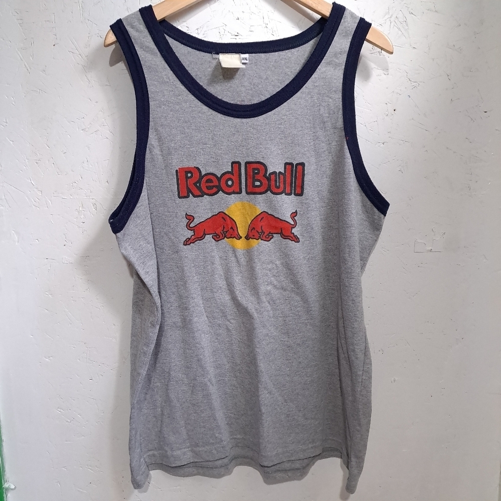 Red bull | Grey & blue men's graphic tank top